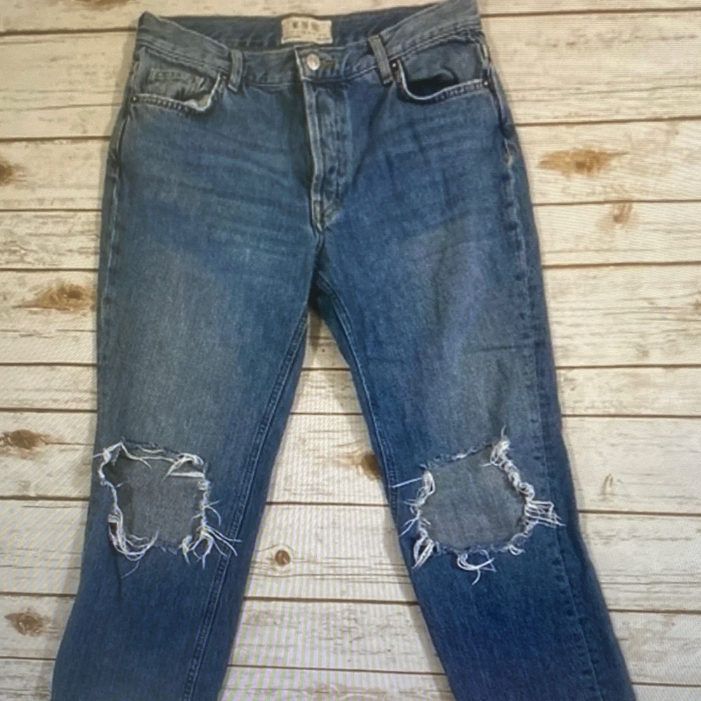 We The Free Distressed Blue Ripped Knee Jeans